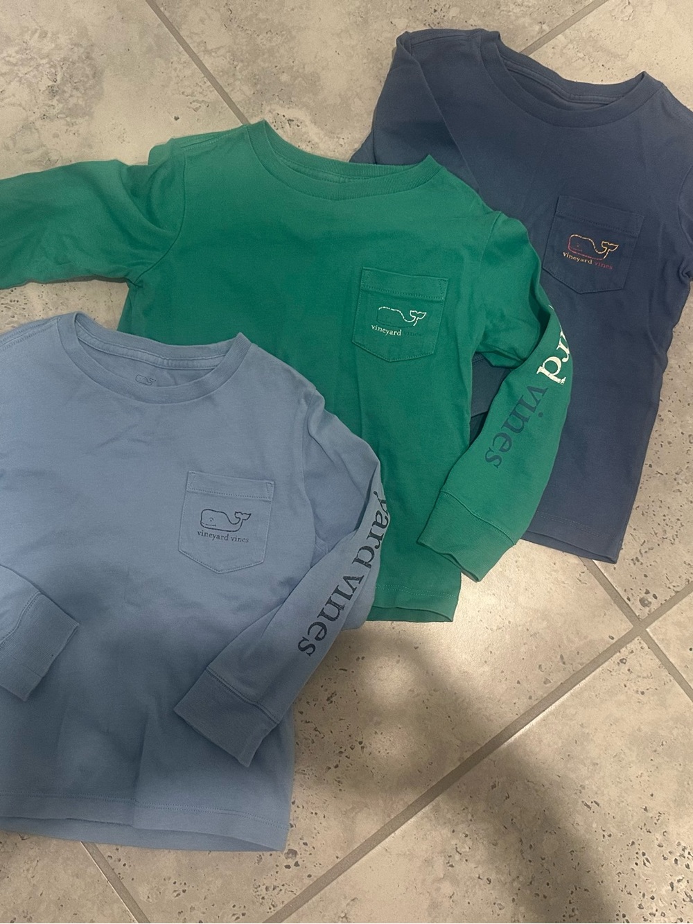 Vineyard Vines Kids Long-Sleeve Pocket Tee Trio - Blue, Green, Navy